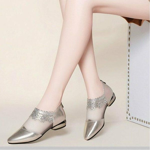 

dress shoes 2021 spring summer autumn women breathable with gauze thick heel pointed toe ladies organza patchwork elegant, Black