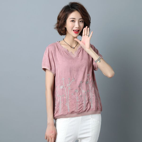 

women's t-shirt middle-aged women summer big plus size 4xl female comfortable 4 colors green blue pink tee jkdp, White