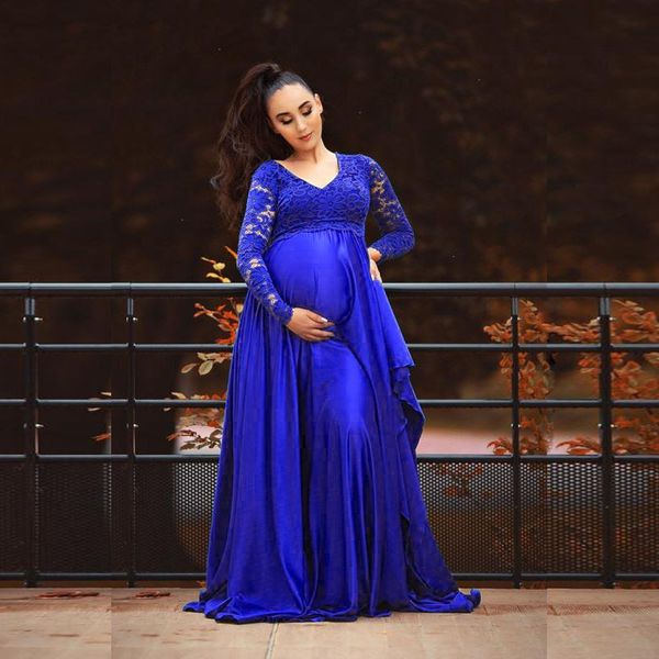 

new lace chiffon maternity pgraphy props long dress cute pregnancy dresses elegence pregnant women maxi gown for p shoot, White