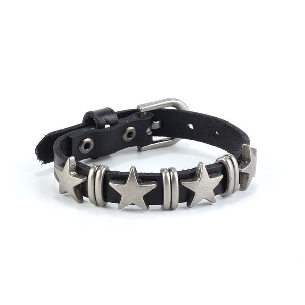 

charm bracelets vintage style leather punk alloy bracelet lolita tie harajuku colors metal stars design wristband rock gothic fashion bangle, Golden;silver