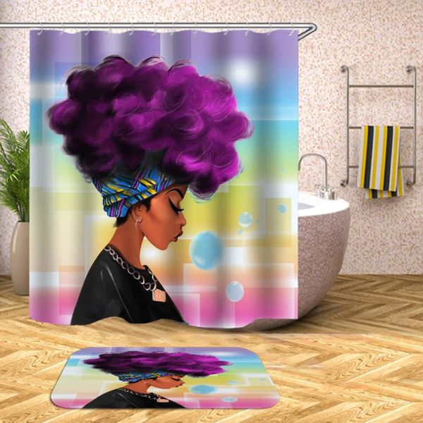 

shower curtains art design polyester bath graffiti hip hop african girl with black hair big earring modern bathroom curtain