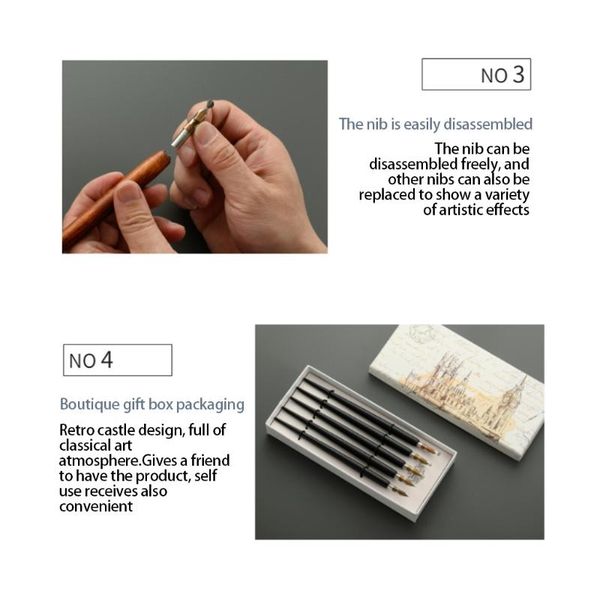 

pcs literary retro wooden ink pen 5 nibs set antique dip calligraphy writing office stationery tools g6dd fountain pens