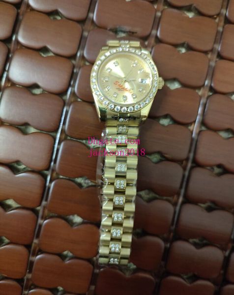 

women watches 69178 26mm diamond watch calendar magnifier asia 2813 movement automatic 18k yellow gold stainless steel bracelet classic ladi, Slivery;brown