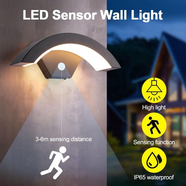 

outdoor wall lamps 18w/24w led lamp motion sensor curved street aluminum weatherproof ip65 for porch or gardens induction light