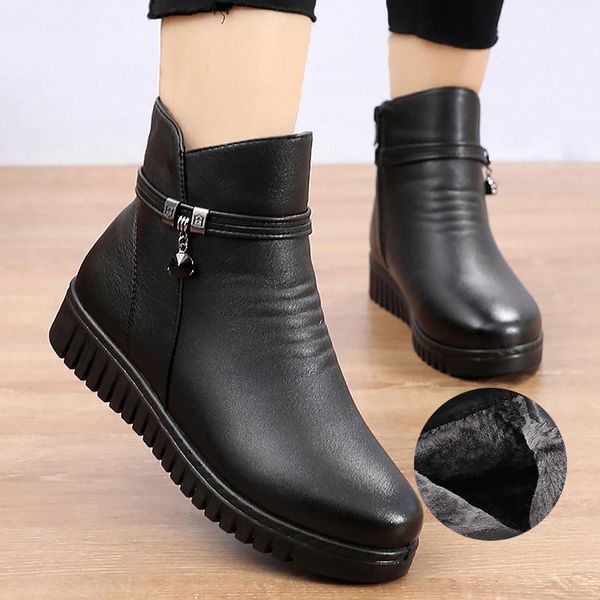 

boots women ankle 2021 soft plush fashion winter booties for ladies zip metal decoration black female boot leather non-slip