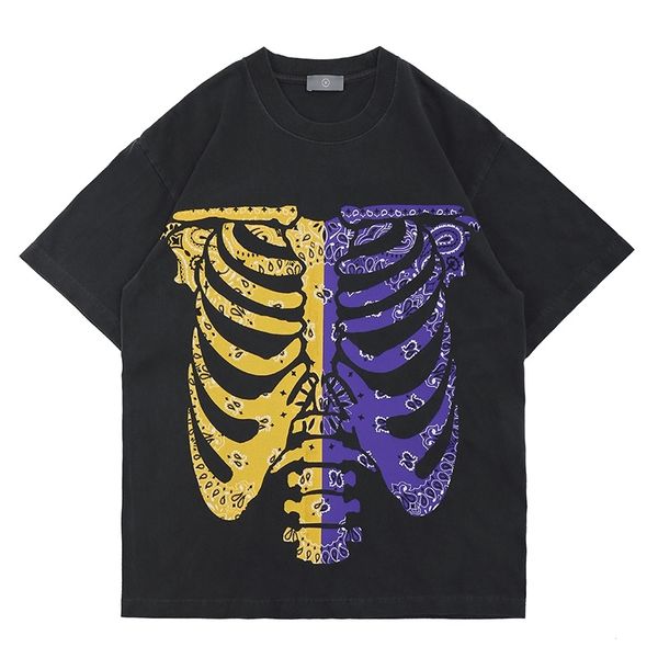 

men's t-shirts high street cashew skull short sleeve cotton tshirts men and womens harajuku oversize casual summer t-shirt o neck, White;black