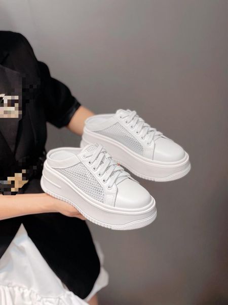 

summer women shoes white mesh slingbacks platform ladies fashion modern slippers casual sandals slip-on thick bottom heels dress, Black