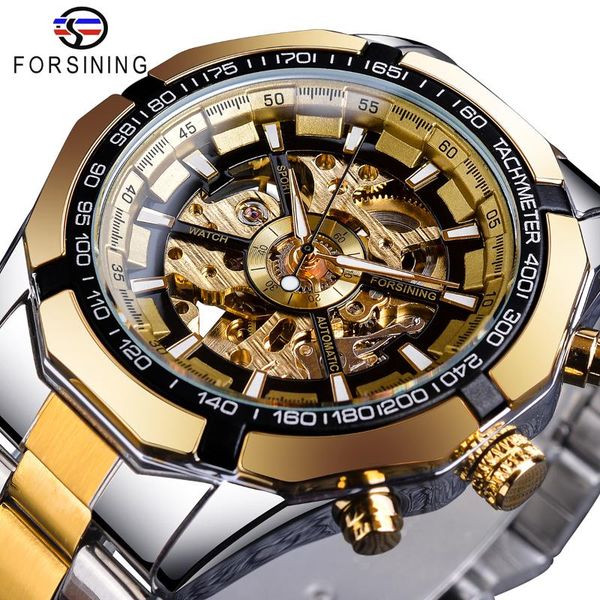 

wristwatches forsining skeleton dial mechanical watches men's luminous automatic golden watch waterproof sport style wristwatch montre, Slivery;brown