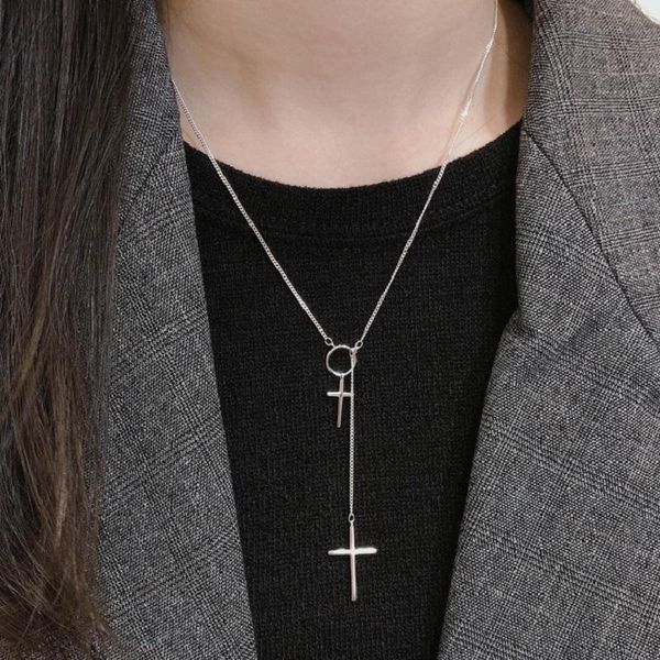 

pendant necklaces trendy double cross necklace silver color plated women fashion copper clavicle chain choker girl party jewelry gift