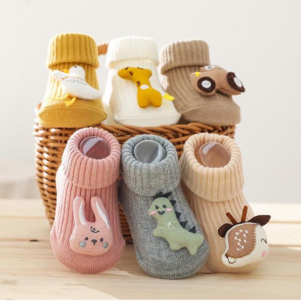 

socks cartoon animal baby non-slip autumn winter infant toddler short warm girl boy floor with rubber soles, Pink;yellow