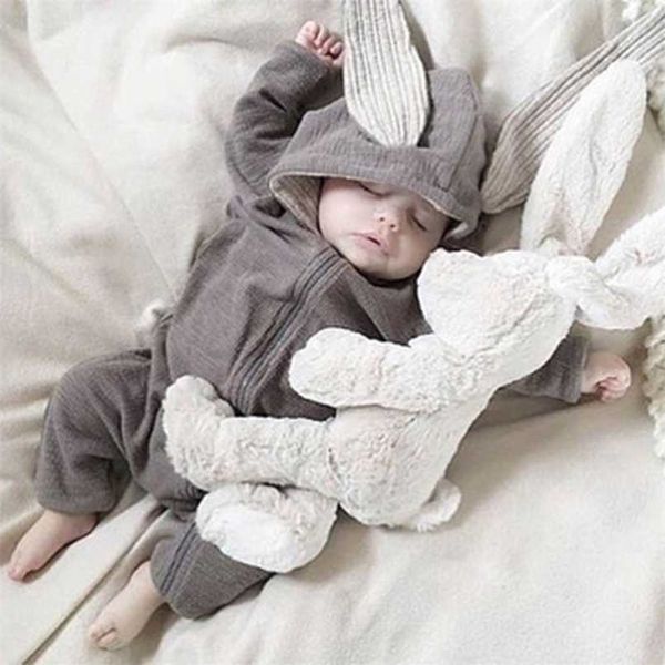 

cartoon bunny baby girl clothes spring autumn born romper cotton zipper long sleeve hoodie infant rompers 3-24 months 211023, Blue
