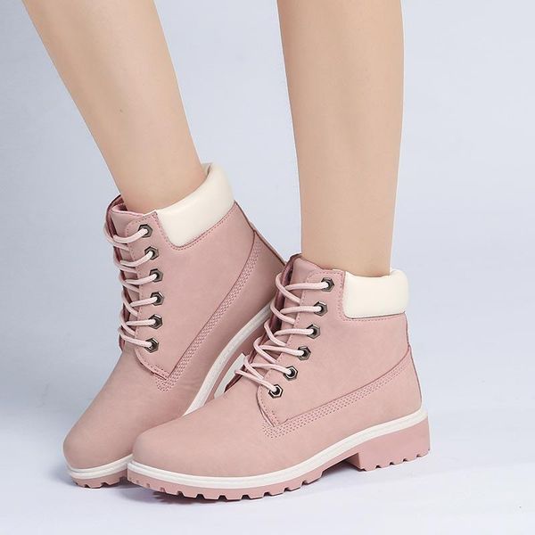 

boots women shoes 2021 fashion lace-up ankle winter solid square heel woman plus size zapatos de mujer, Black