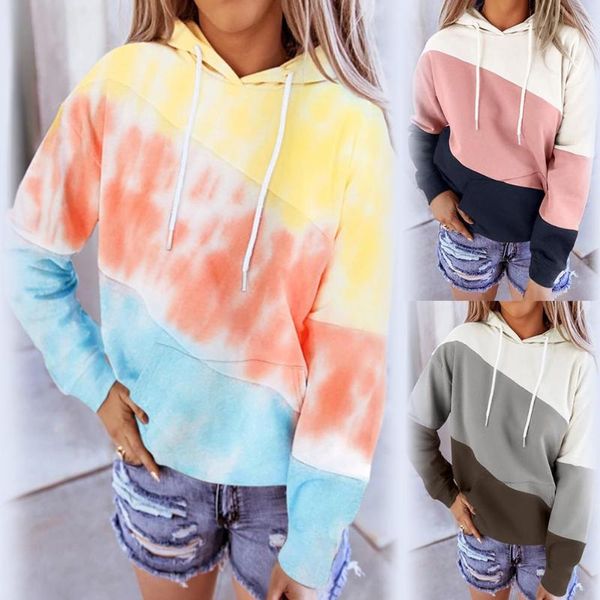 

sweatshirts women's fashion autumn long sleeve color block tie dye hoodie sweatshirt blouse hoodies lady 2xl &, Black