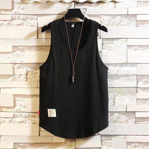 

black white men tank solid color sleeveless round neck vest fitness undershirt fashion streetwear mens, White;black
