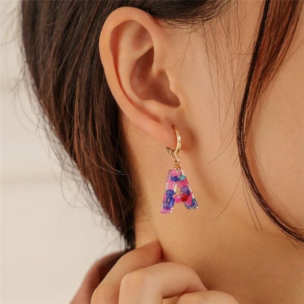 

hoop & huggie minhin acrylic resin creative 26 english colorful letter drop earrings initial for women earring fashion jewelry, Golden;silver