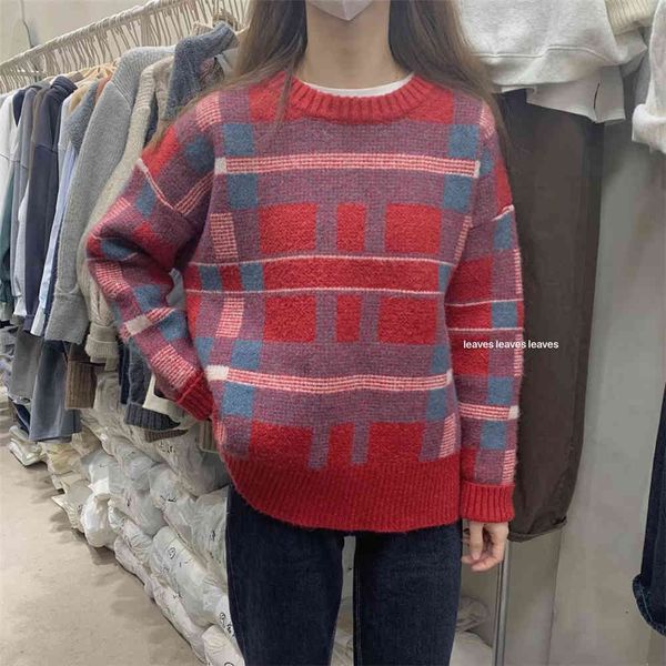 

qooth jumper women checked crochet knitwear o-neck long sleeve plaid pullover sweaters women jumper qt411 210518, White;black
