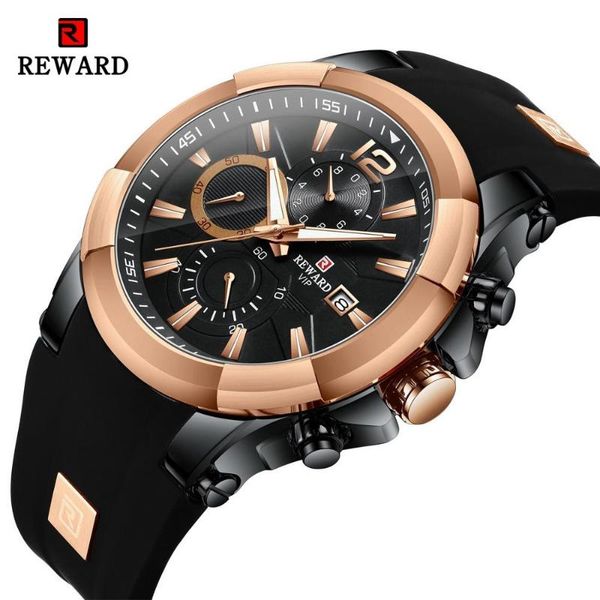 

wristwatches 2021 reward watch men big dial silicone waterproof chronograph watches sport casual fashion wristwatch relogio masculino, Slivery;brown