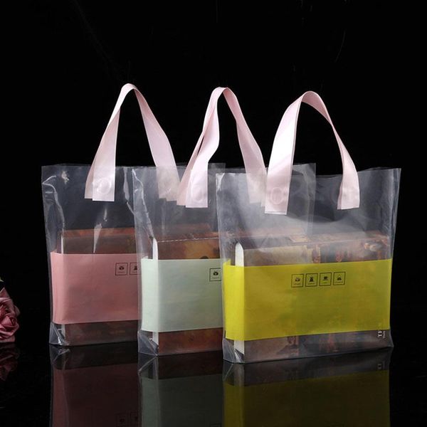 

50pcs pink transparent gift bag blue plastic shopping for packaging candy chocolate cake baking wrapper handbags wrap