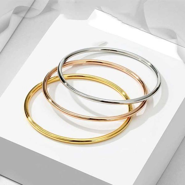 

55mm/60mm/65mm stainless steel 3mm plain polished slip on bangle bracelet for women girl q0719, Black