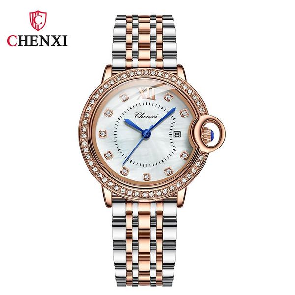 

wristwatches chenxi ladies watch stainless steel fashion diamond wrist watches for women with calendar relojes para mujer montre femme, Slivery;brown