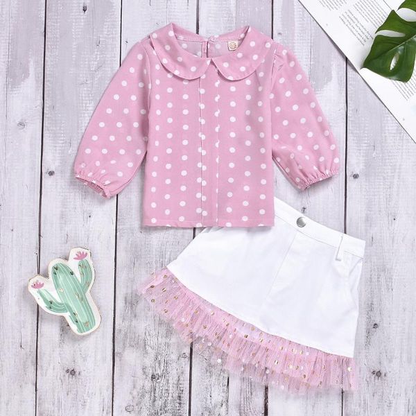 

clothing sets pretty princess autumn long sleeve dot blouses mesh skirts patch toddler set kids baby girls costume 1-6y, White