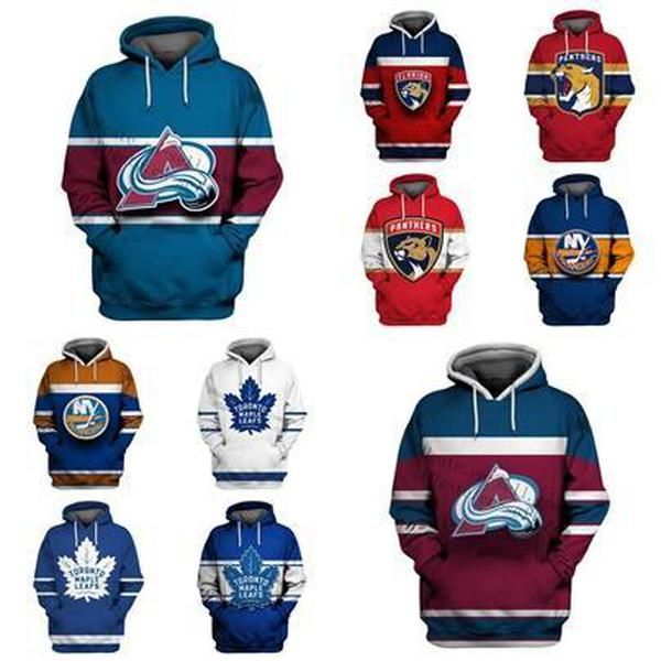 

mens womens youth ny islanders toronto maple leafs colorado avalanche panthers hoodies embroidery logos ice hockey hoodies jerseys any name, Black;red