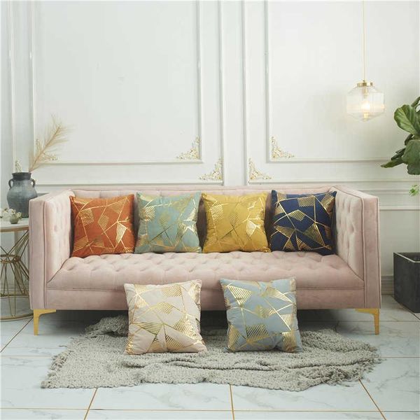 

cushion/decorative pillow golden tan cushion cover geometric lines pillowcase simplicity fashion decorative house sofa living room decoratio