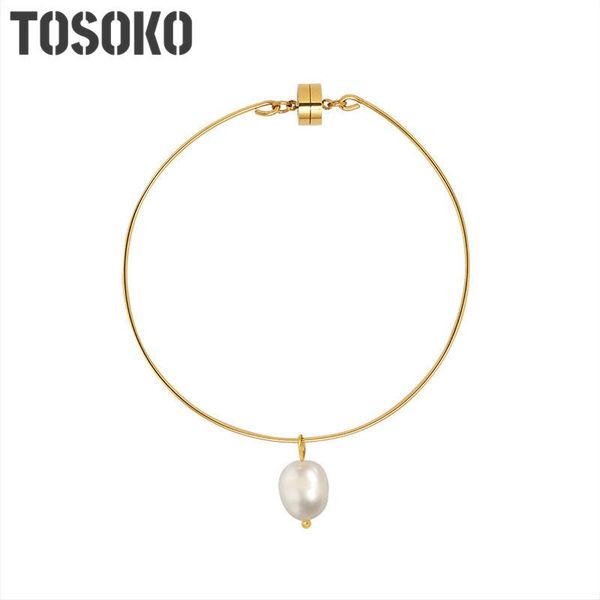 

bangle tofflo stainless steel jewelry plain circle magnet freshwater pearl bracelet simple women's bsz208, Black