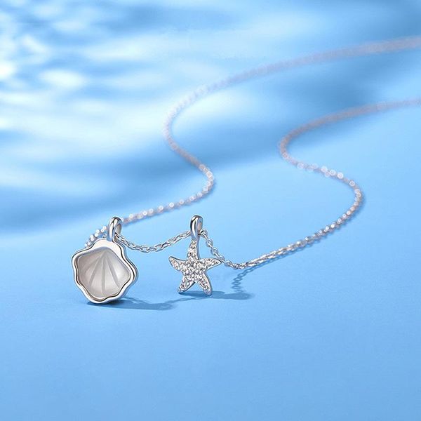 

chains zinc alloy necklace female niche design starfish one shell pendant simple ins pendants fashion, Silver