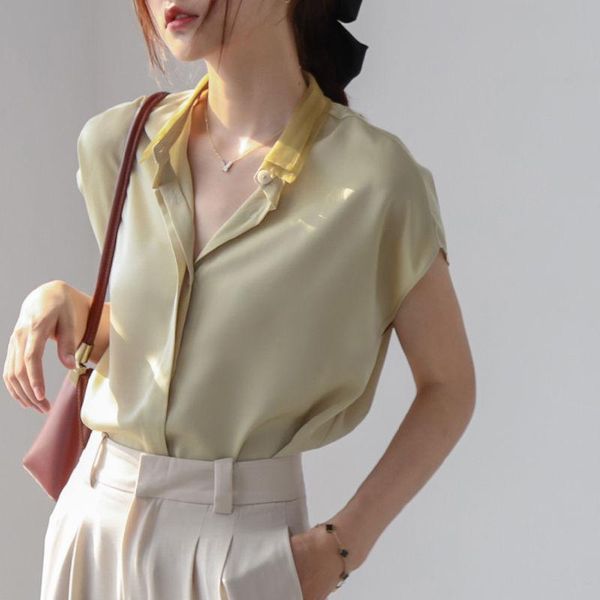 

women's polos high grade satin shirt short sleeve professional, White