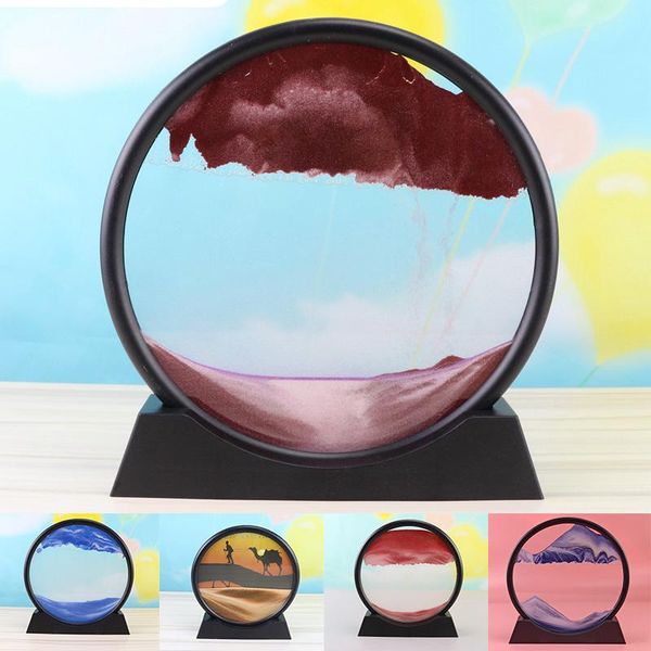 

7/12inch moving sand art picture round glass 3d deep sea sandscape in motion display flowing frame painting decorative objects & figurines