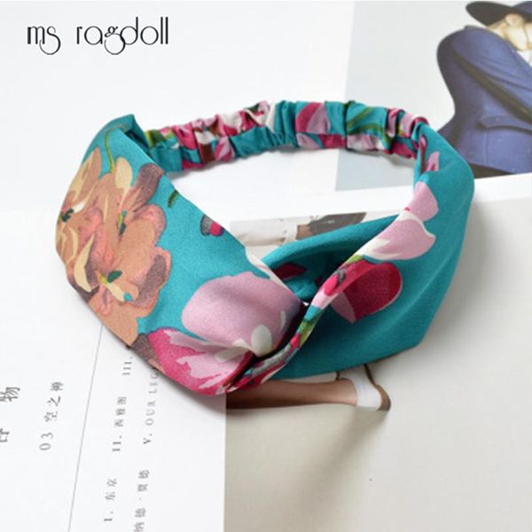 

women summer bohemian style satin headband vintage cross knot print elastic hair bands soft girls hairband accessories yoga