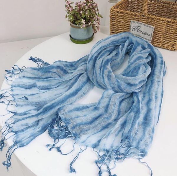 

scarves summer tie dye scarf fashion striped linen tassel soft thin sunscreen shawl wholesale and retail, Blue;gray