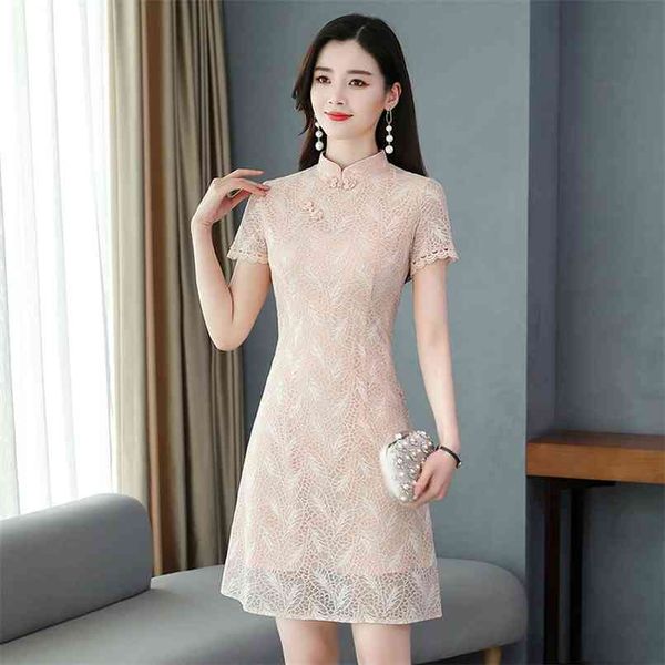 

spring summer pink lace chinese style mini dress 3xl plus size vintage runway dresses elegant women bodycon party vestidos 210528, Black;gray