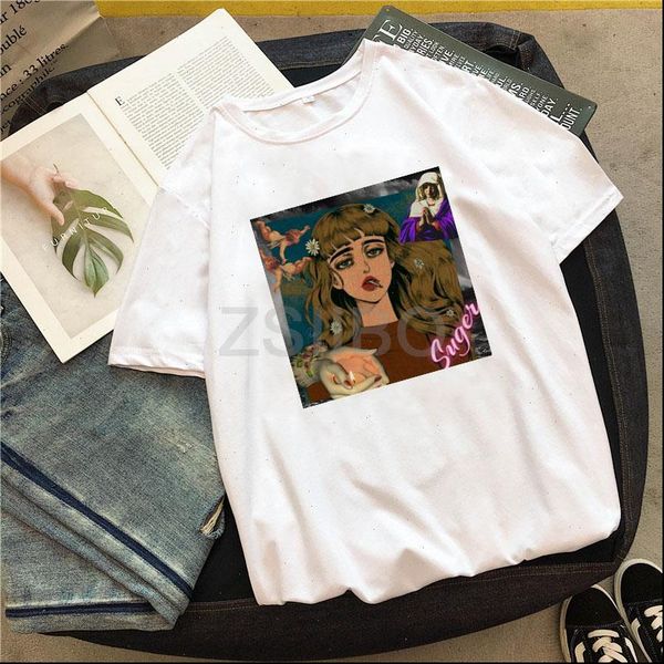 

womens t shirts japanese steam wave harajuku retro girl chic tees personality hip hop casual loose ulzzang summer shirt, White