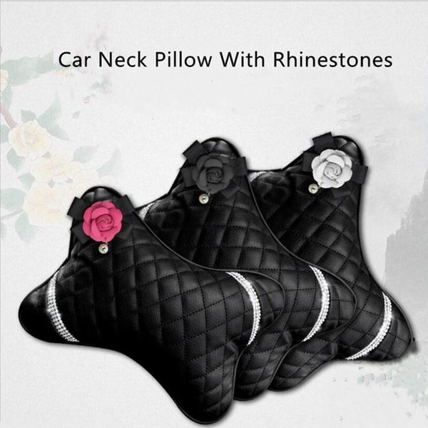 

seat cushions car headrest neck pillow in-car camellia diagonal drill lady interior accessories