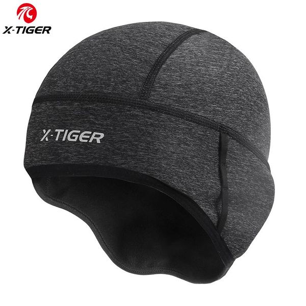 

x-tiger man winter windproof thermal fleece cycling cap running skiing motocycle riding head hat woman mtb bike headwear caps & masks, Black
