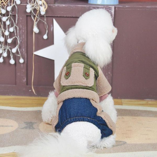 

dog apparel autumn and winter thickening super warm clothes corduroy padded four-legged cotton coat small chihuahua