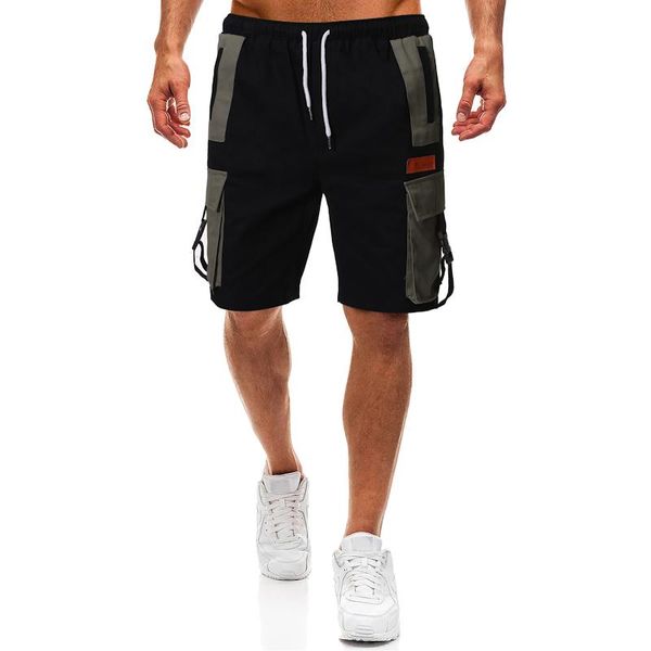 

men's casual shorts overalls five-minute matching color multi-pocket, White;black
