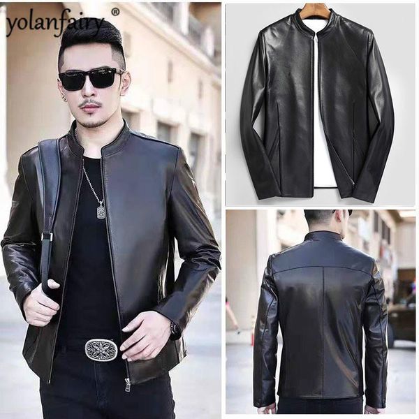 

men's leather & faux 2021 real jacket men casual short 100% sheepskin coat spring autumn chaqueta cuero hombre 6696 pph408, Black