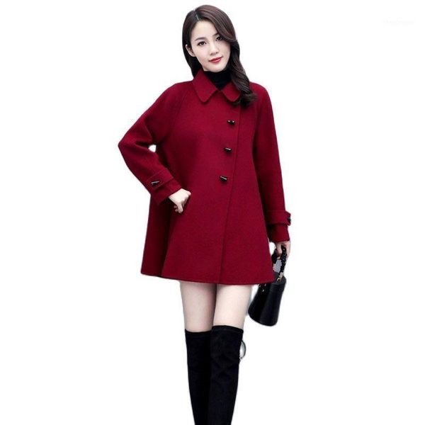 

women's wool & blends fashion woolen coat women 2021 autumn korean style ladies blend elegant jacket loose plus size red green spring, Black