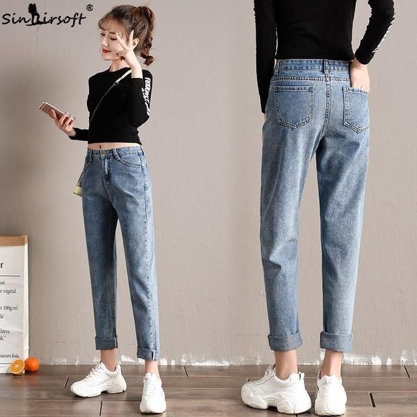 

women's pants & capris blue harem straight vintage high waist jeans women denim loose mom boyfriend trousers fashionable grey, Black;white