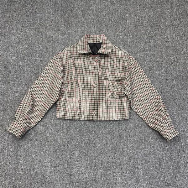 

women's jackets 2021 women fashion high-quality long-sleeved lapel houndstooth jacket woolen 1027, Black;brown