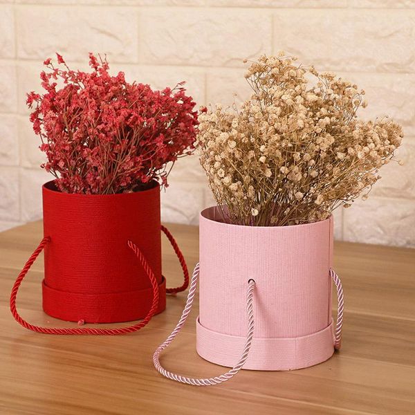 

solid flower box round paper boxes lid hug florist bucket gift packaging candy bar party wedding storage wrap