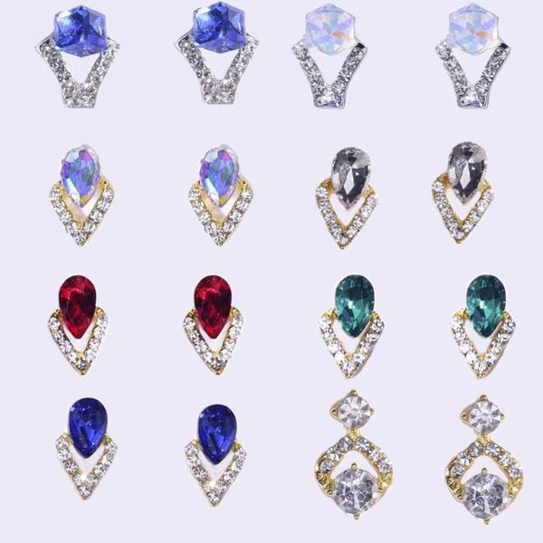 

10pcs 8 styles nail art charms 9-12mm 3d rhinestones decoration jewelry water drop - c244 decorations1, Silver;gold