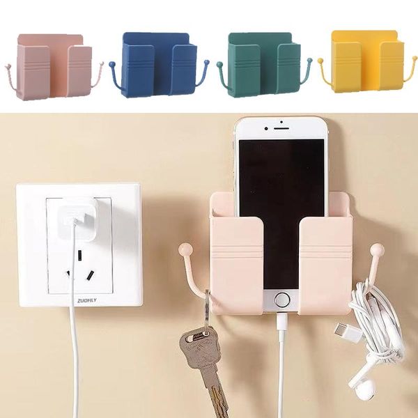 

hooks & rails punch phone plug holder rack charging multifunction hook wall mounted organizer box remote control storage stand shelf