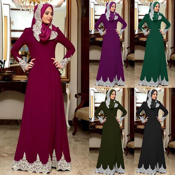 

vintage muslim slim womens dresses long sleeve hijab islamic clothing big swing a line abaya dubai kimono, Black;gray