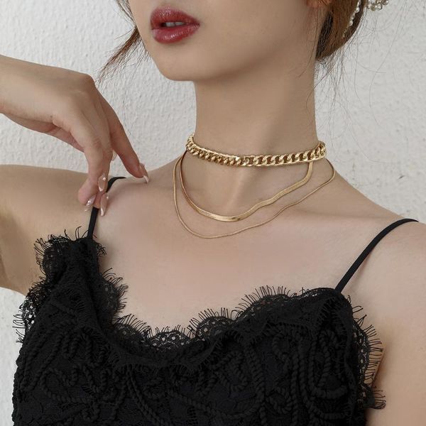 

chains multi layer chain necklace fashion retro hip hop hollow alloy clavicle for women gothic punk jewelry wholesale, Silver