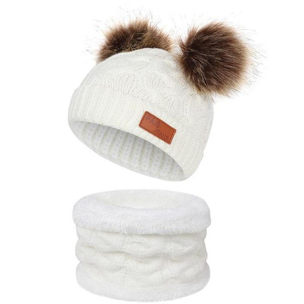 

berets girls boys knit cap warm fur-ball baby winter hat children beanie hats caps scarf infant toddler knitted, Blue;gray
