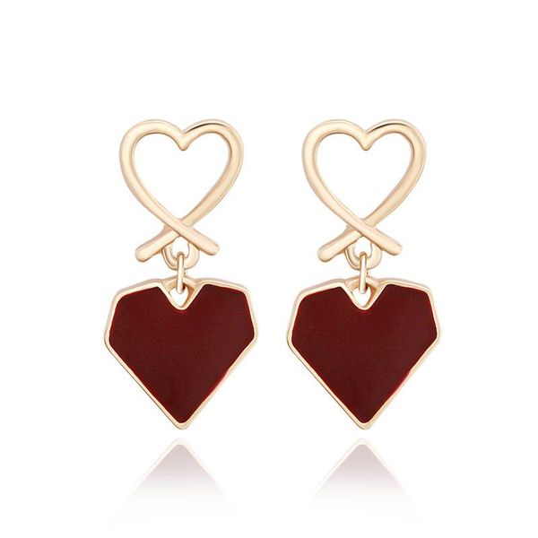 

dangle & chandelier karopel fashion heart-shaped earrings retro joker wine red hearts contracted long for women jewelry making, Silver
